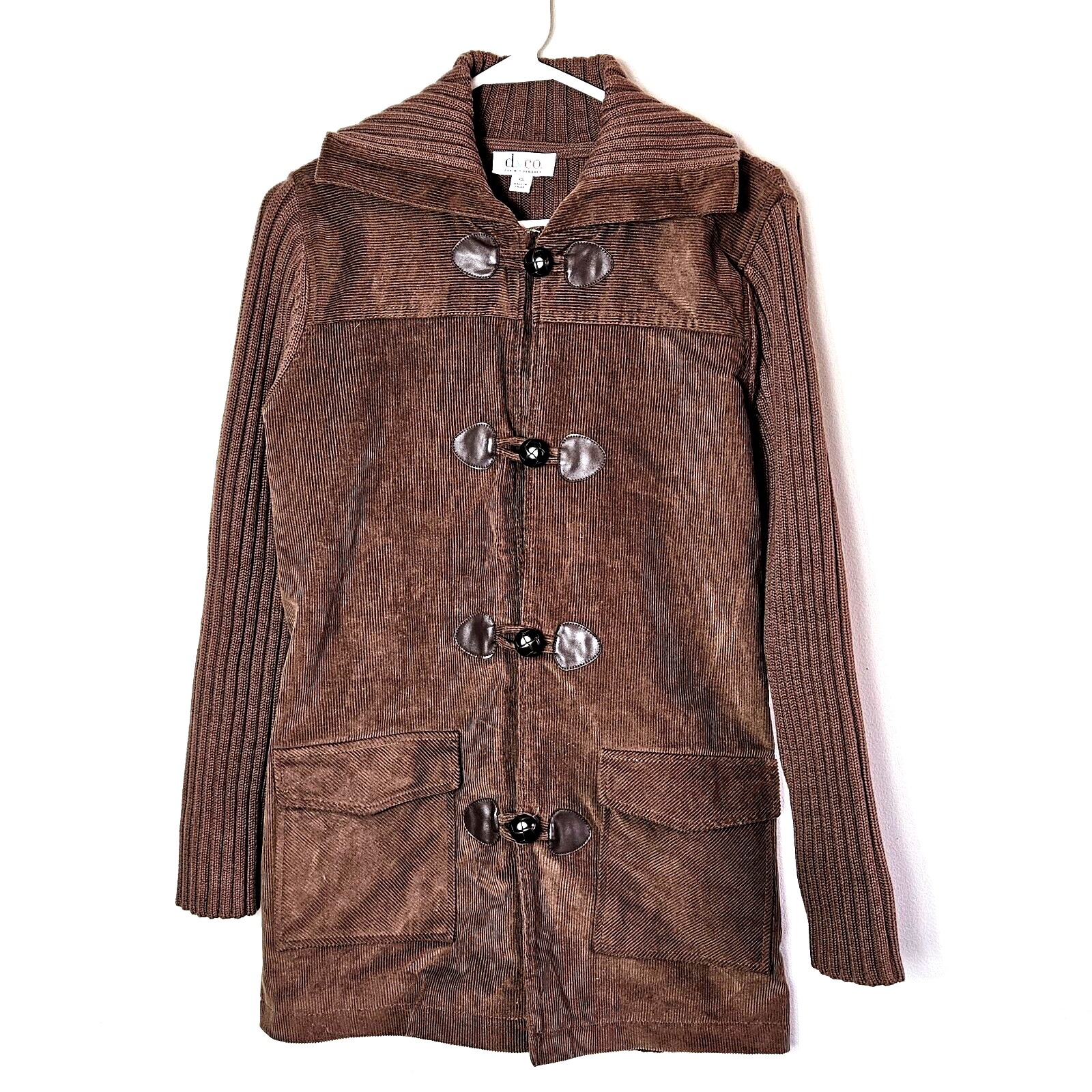 Denim & Co Brown Mid-Length Corduroy Ribbed Sweater Jacket Xs Western Cozy